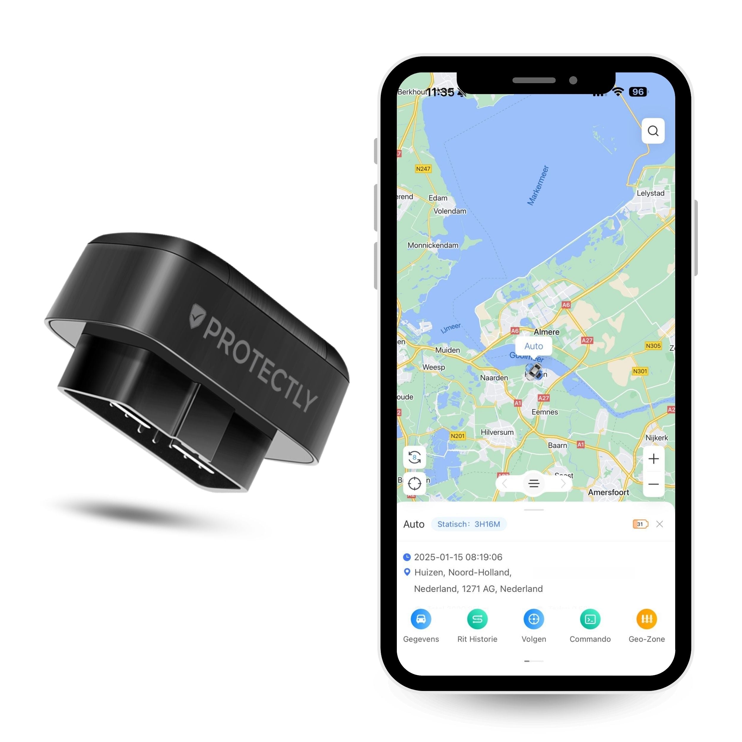 Protectly OBD GPS Tracker – Zonder Abonnement – 4G Tracking Auto